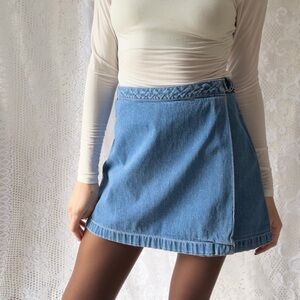 Vintage Gap Denim Wrap Mini Skirt 90s Y2K Blue Low Rise Summer
